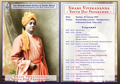 Youth Day Program in commemoration of Swami Vivekananda's 146th birth anniversary on 17th January, 2009 as per Hindu Lunar calendar