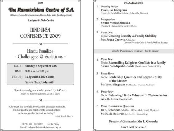 Insidepage Annual Hinduism Conference 2009 - Inside Program page