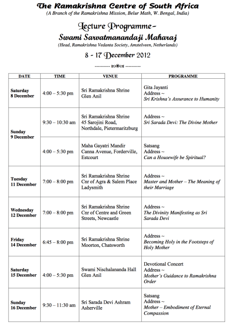 Swami Sarvatmanandaji's Public Programme in SA