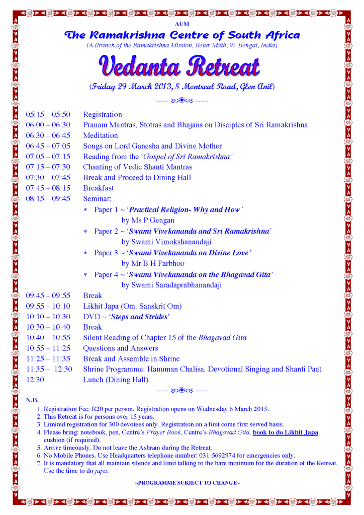 Vedanta Retreat 29 March 2013