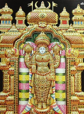 A replica in studded diamonds painting of Narayana as Balaji in Tirupati, the famous vaishnava sacred spot in South India. Courtesy: Sri Ramakrishna Vijayam, Chennai 